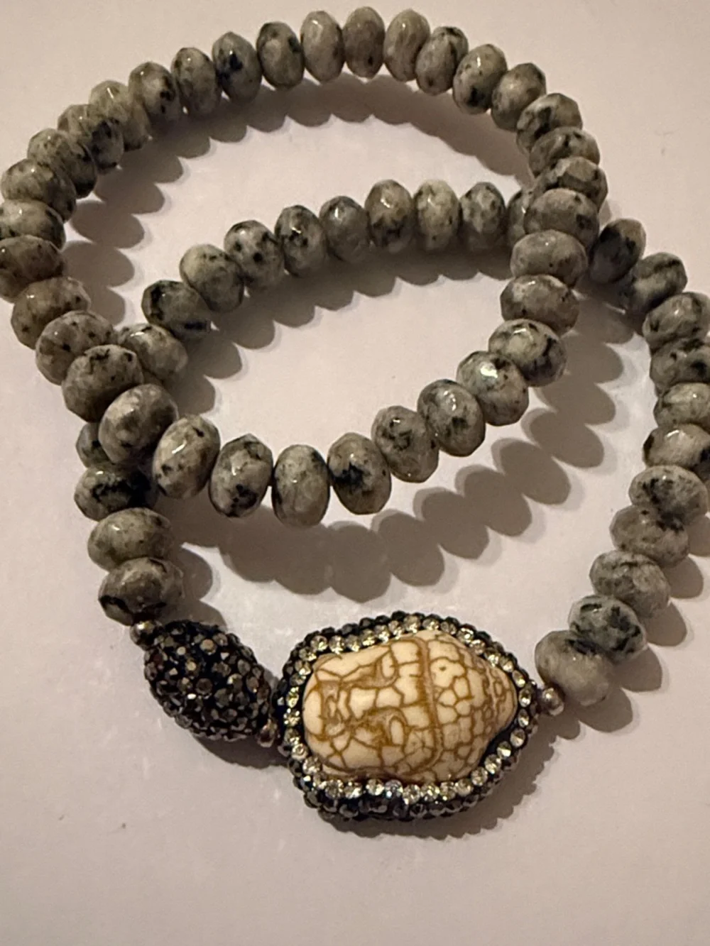 Buddha White Turquoise and Jasper beaded stretch bracelet set